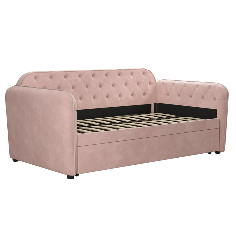 Novogratz Tallulah Tufted Daybed and Trundle Pink Velvet Parent