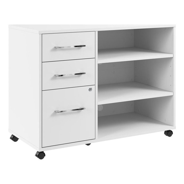 Hustle Armoire de Rangement de Bureau avec Roulettes en Blanc - Bois Manufacturé