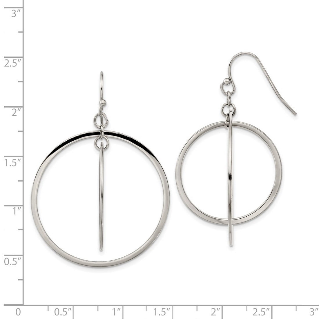 Stainless Steel Polished Double Circle Dangle Shepherd Hook Earrings 36x36mm Wide Dangle Earring for Women