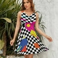 thumbnail image 7 of Retro Classic 1980s Shapes On Black And White Check Dress Fashion Beach Long Dresses Female Party Printed Sundress, 7 of 7