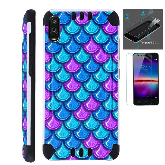 WORLD ACC Combat Guard Phone Case Compatible with TCL A2X + Screen Protector Brushed Metal Texture Hybrid Cover (Mermaid Teal)