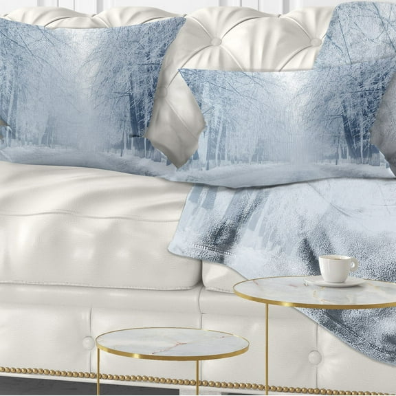 Designart White Road and Winter Trees - Landscape Photography Throw Pillow - 12x20