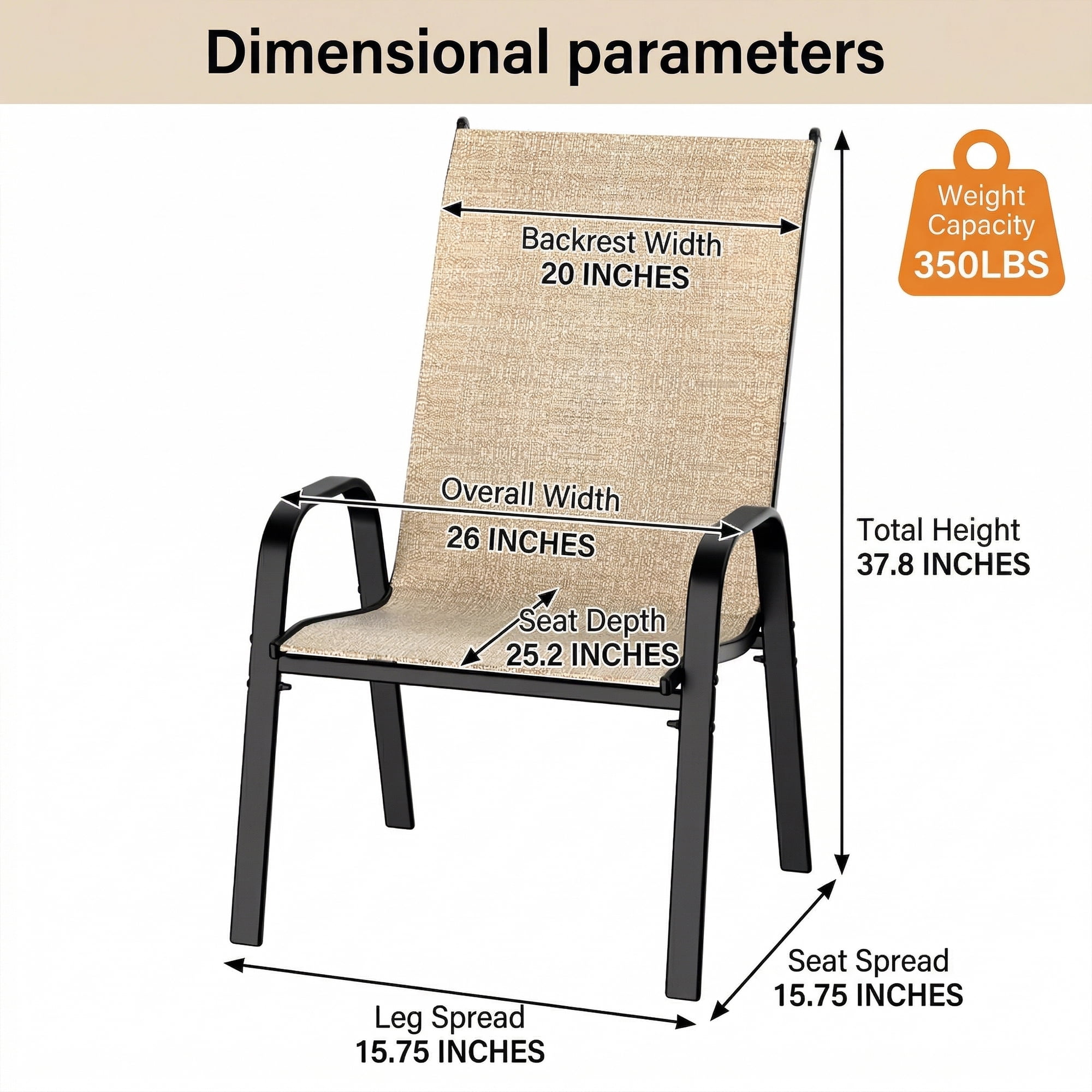 Guqiart Patio Chairs Set of 6, Stackable Outdoor Dining Chairs, All-Weather Textilene, Metal Frame, 350 lbs Capacity