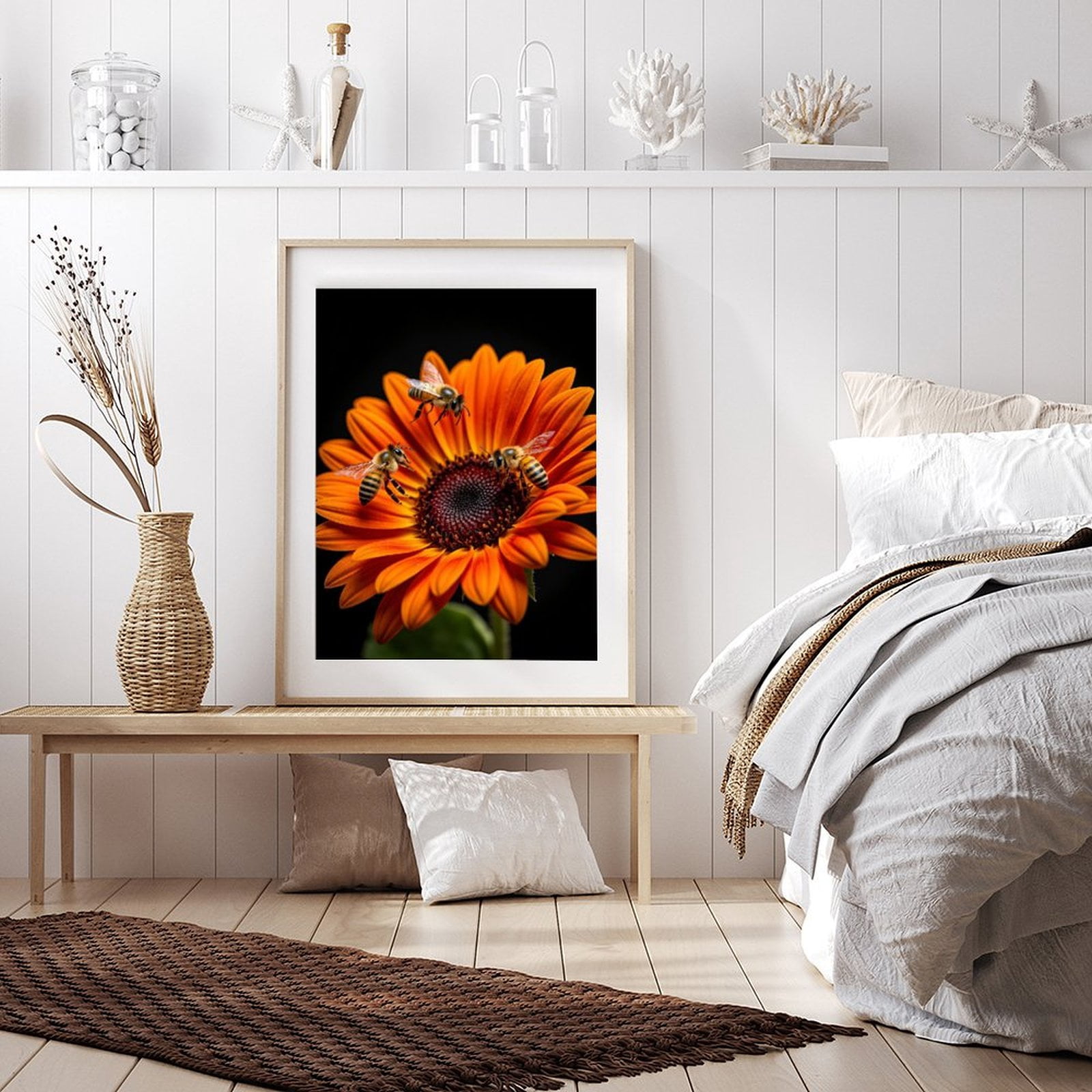 Diamond Art Kit for Adults, Orange Flower Bees Gathering Diamond Painting for Adults Beginners, 5D DIY Diamond Art Painting Kits, Colorful Diamond Painting Craft for Home Decor 12x16