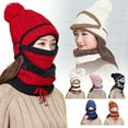 thumbnail image 1 of Fleece Lined Womens Beanie Knit Hat, Winter Scarf Mask Set,Girls Warm Hat Earmuffs Cap with Pom, 1 of 8