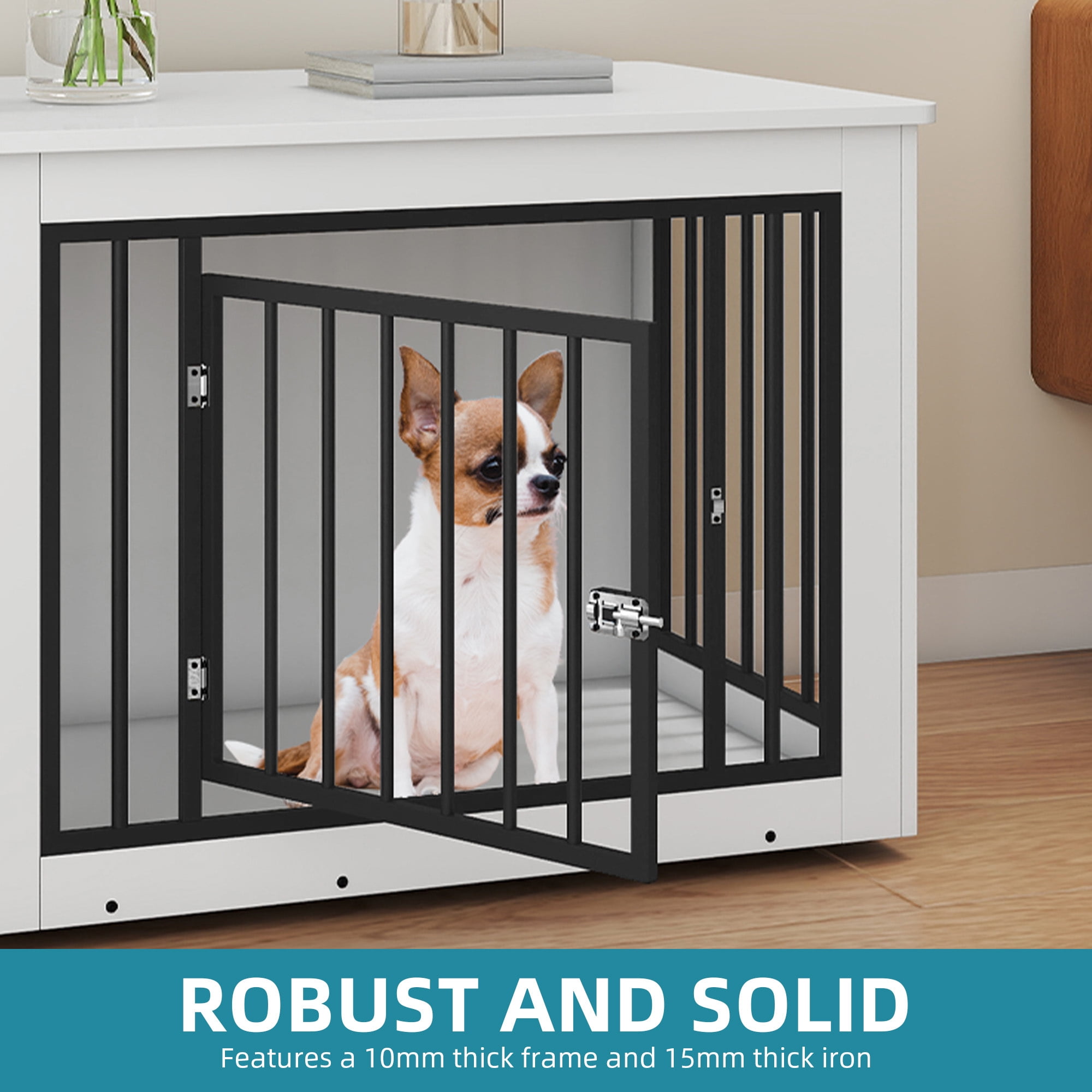 Uforic 38 Inch Wooden Dog Crate Table, Waterproof Top & Safe Round Edge, Multi-Purpose End Table Dog House for Medium Dogs, White