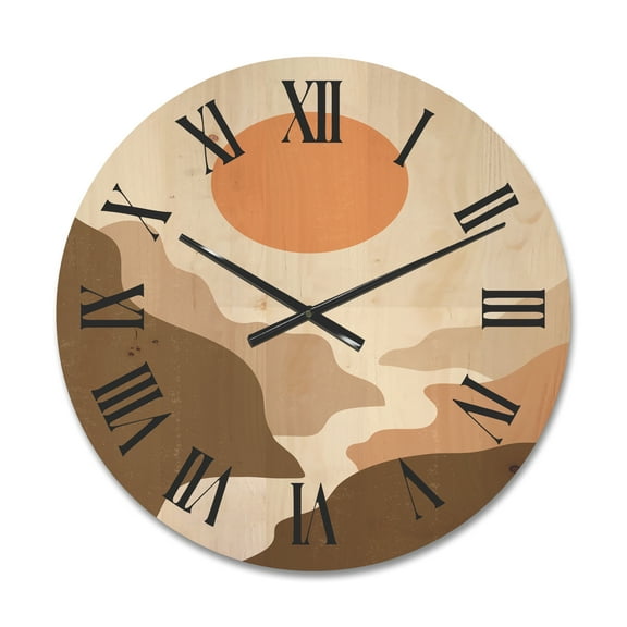 Designart 'Full Moon In Terracotta Tones Mountains' Modern Wood Wall Clock
