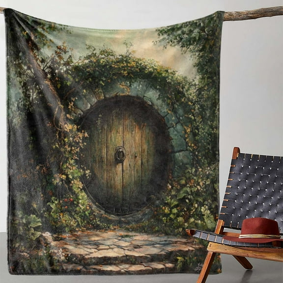 All-Season Soft Flannel Throw Blanket Vintage Hobbit Door Print Flannel Throw Blanket Soft Comfortable All-Season Knitted Throw for Sofa Bed Car Office Camping Travel Ideal Gift Blanket