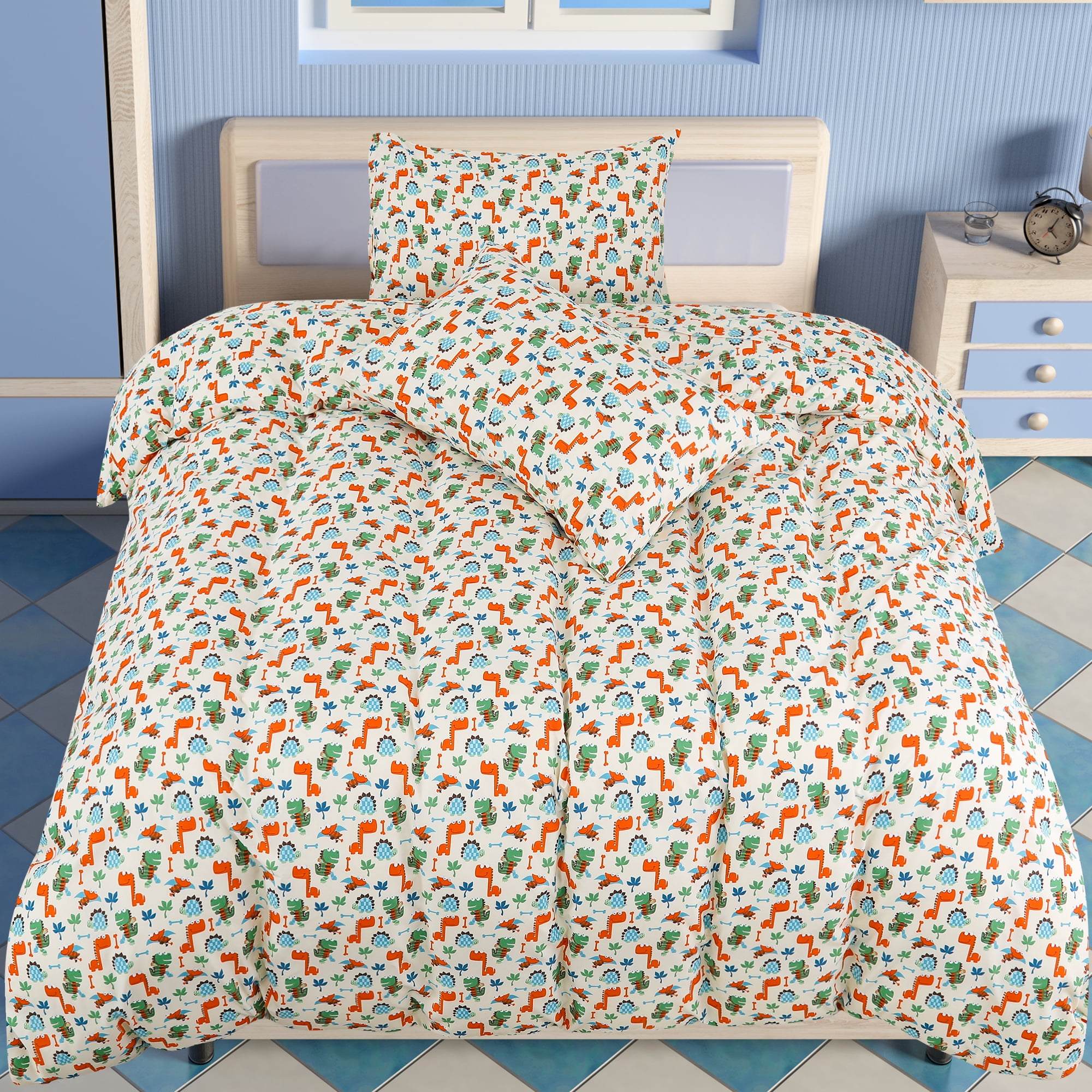 PiccoCasa 3 Piece Kids Bedding Set Brushed Polyester Dinosaur Pattern