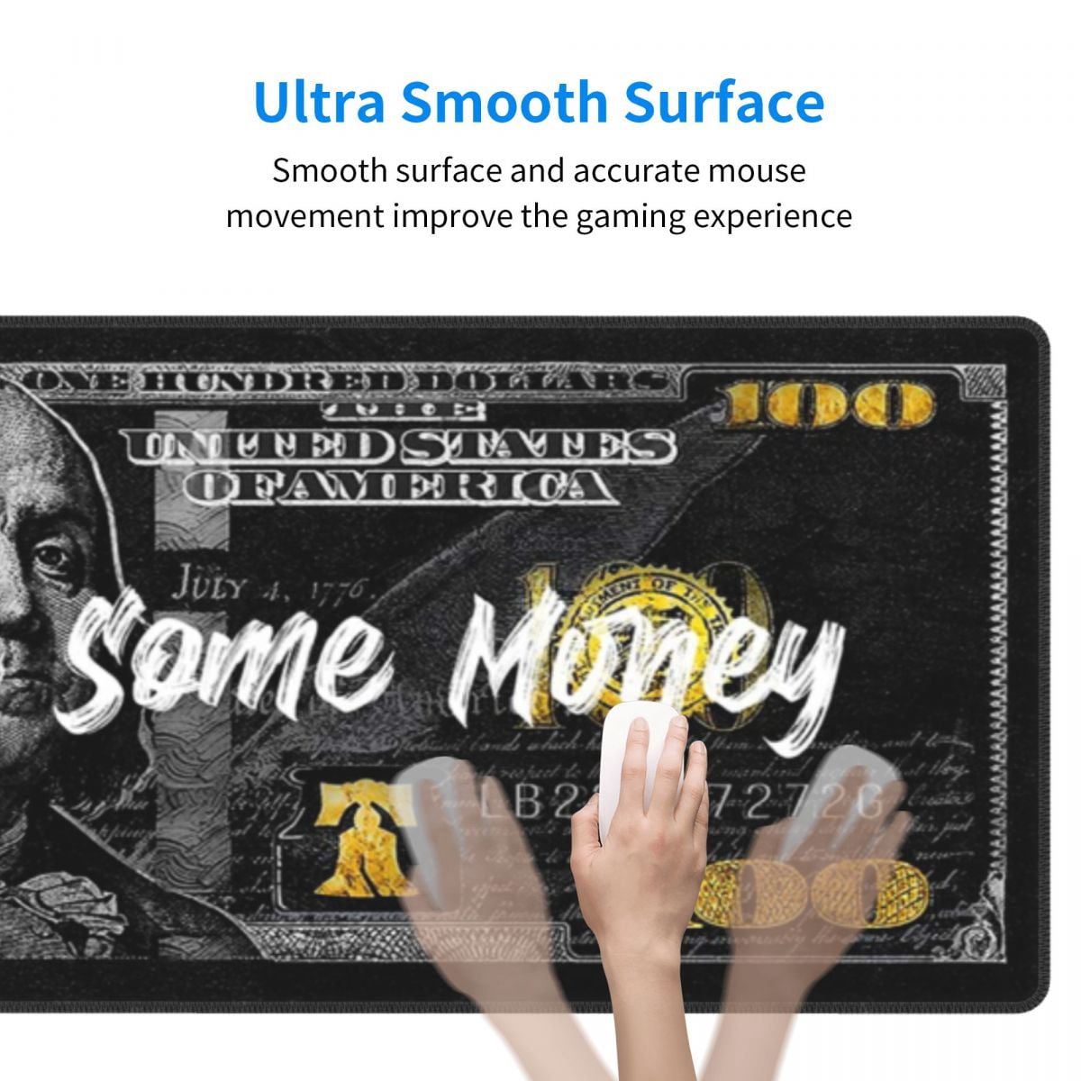 1pc 31.5x11.8in Money Extended Mouse Pad Large Gaming Mouse Pad Computer Keyboard Mouse Mat Non-Slip Mousepad Rubber Base And Stitched Edges For Game Players, Office, Study