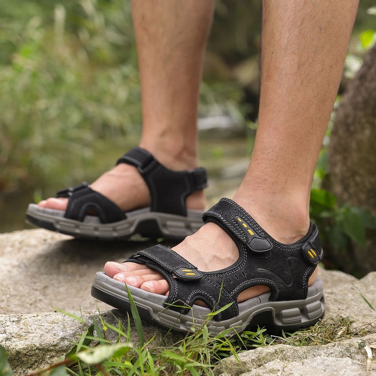 Men\'s Black Sandals Leather Open Toe Beach Sandal Outdoor Sport Hiking Amazon.com | EKsma Men main image 2