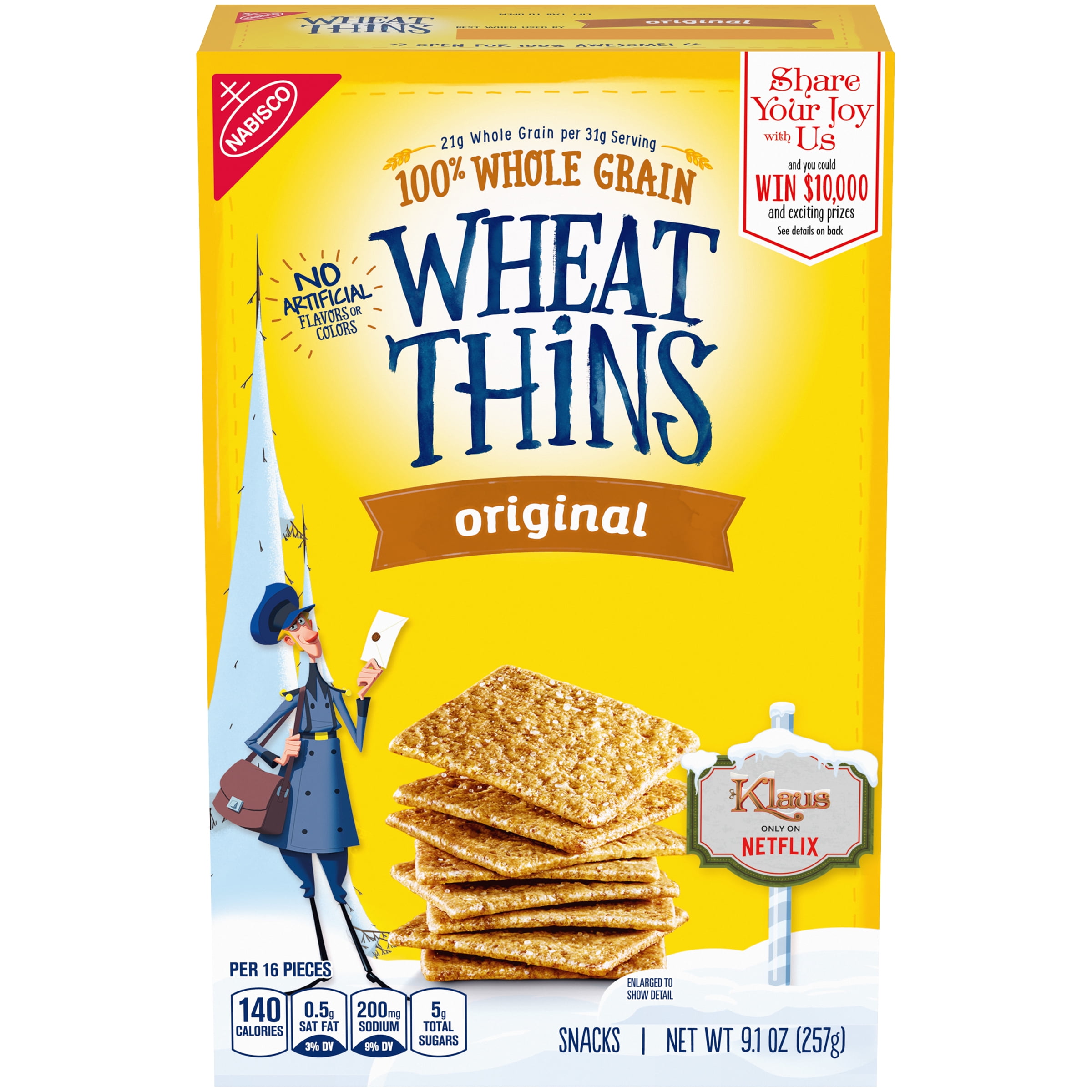 Wheat Thins Original Whole Grain Wheat Crackers, 9.1 oz