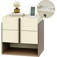 thumbnail image 3 of Modern Nightstand with Charging Station, USB & Type-C Ports, 2 Drawers and Open Shelf, 20” Two-Tone Beige and Light Walnut Bedside Table, Compact Wood End Table for Bedroom or Living Room, 3 of 9