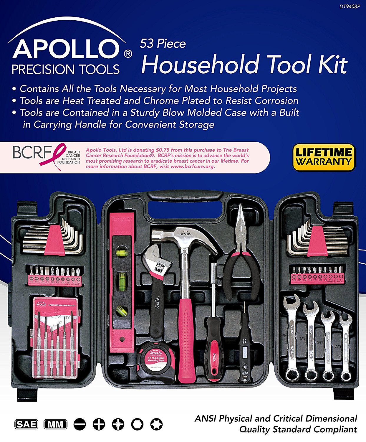 Apollo Tools Dt9408 53 Piece Household Tool Set With Wrenches, Precision Screwdriver Set And Most Reached For Hand Tools In Storage Case - image 3 of 5