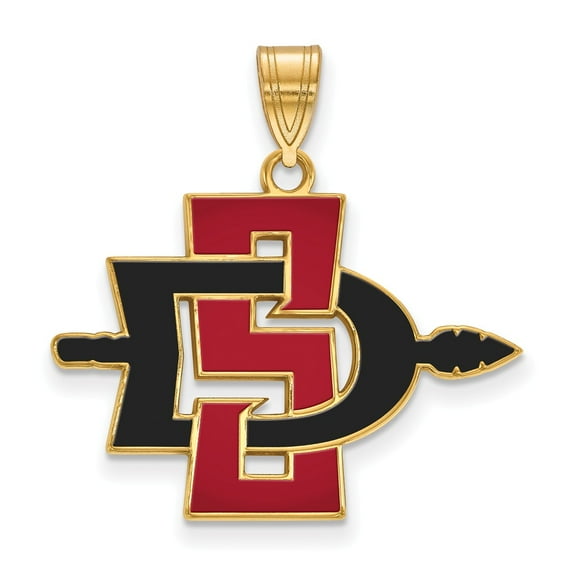 925 Sterling Silver Yellow Gold-Plated Official San Diego State University Large Enamel Pendant - 26mm x 28mm