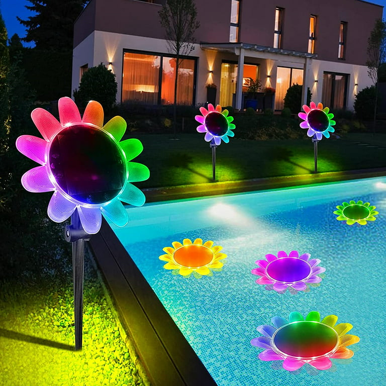 Ultra Night Floating Pool Light,2 Pack Solar Pool Light, 4 Mode  Changes,IP68 Waterproof LED Pond Light,IR Remote Control, Sunflower  Floating Light for