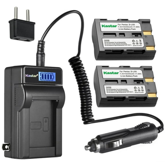 Kastar 2-Pack D-LI50 Battery and LCD AC Charger Compatible with Pentax D-Li50 Battery, Pentax D-BC50 Charger, PENTAX K10, K10D, K10D GP, K10D Grand Prix, K20D Digital Cameras