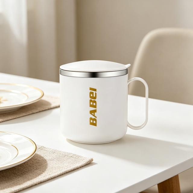 Taza de café aislada de acero inoxidable de 400 ml con tapa y asa, diseño de doble capa, mantiene las bebidas calientes o frías, múltiples colores