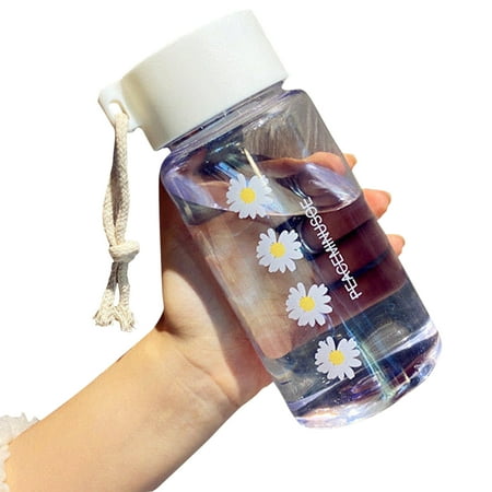 

500ml Gift Plastic Water Bottle School Travel Portable With Rope Small Daisy