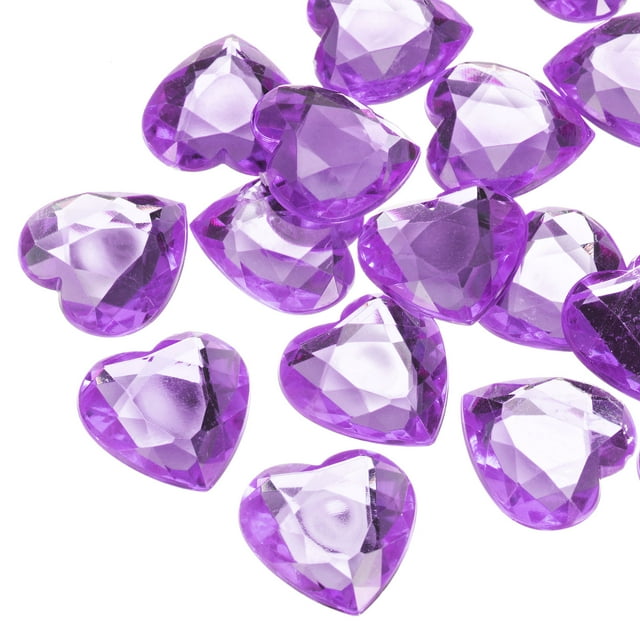 Uxcell 20Pcs Acrylic Flat Back Rhinestones 30mm/1.2 inch Heart Artificial Gemstone for Crafts Jewelry Making Mid Purple