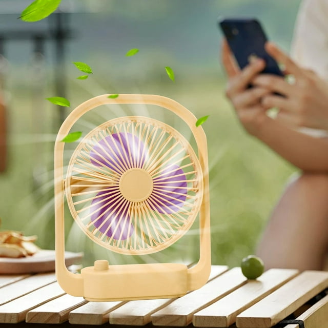 USB Rechargeable Portable Desk Fan - Stepless Speed Adjustable Quiet Office Table Fan with Handle