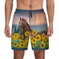 thumbnail image 3 of Uemuo Horse Sunflowers Pattern Mens Swim Trunks Quick Dry Board Shorts with Mesh Lining, Stretch Beach Shorts Quick Dry No-Chafing Board Shorts-Large, 3 of 9