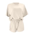 thumbnail image 4 of LNGOOR Tenues Décontractées 2 Pcs pour Femmes Col Rond Manches Courtes Hauts et Shorts à Cordon Ensembles de Sport Survêtements avec Poches, 4 of 9