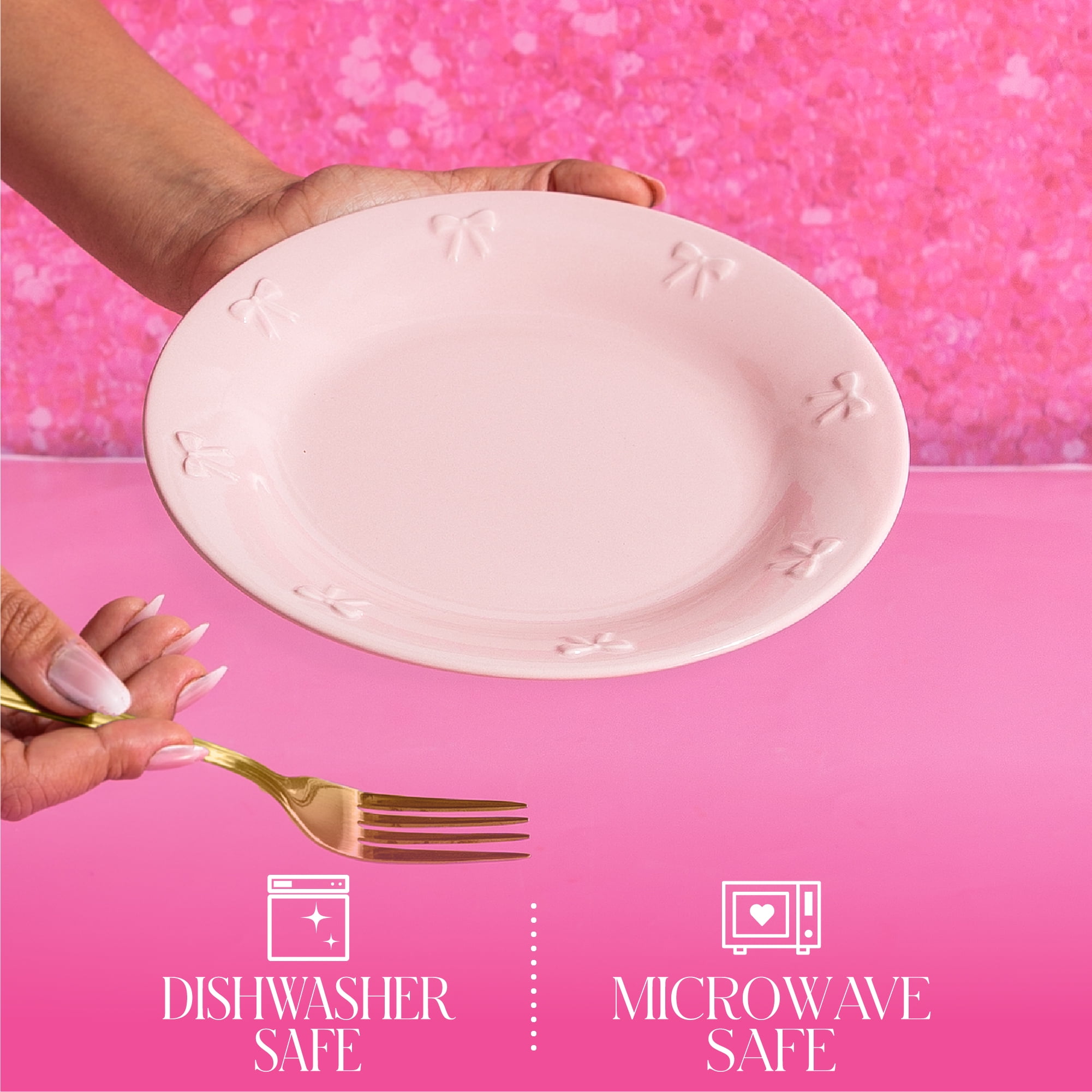 Paris Hilton London Collection Stoneware Salad Plate, Embossed Bow Detailing, 8.5-inch, Blush Pink