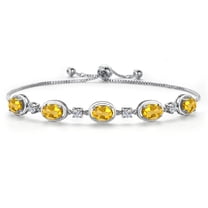 Gem Stone King 925 Sterling Silver Yellow Citrine and Moissanite Tennis Bracelet for Women | 3.75 Cttw | Gemstone November Birthstone | Oval 7X5MM | Fully Adjustable 10 inch