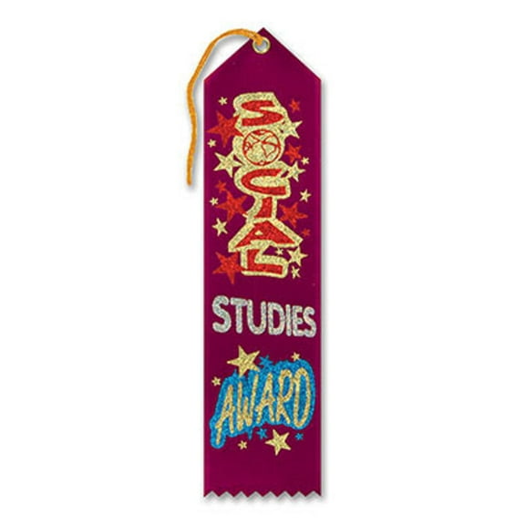 Pack of 6 Burgundy "Social Studies Award" School Award Ribbon Bookmarks 8"