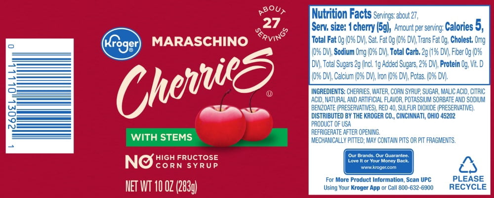 Kroger Maraschino Cherries with Stem 10 oz - 5 Pack