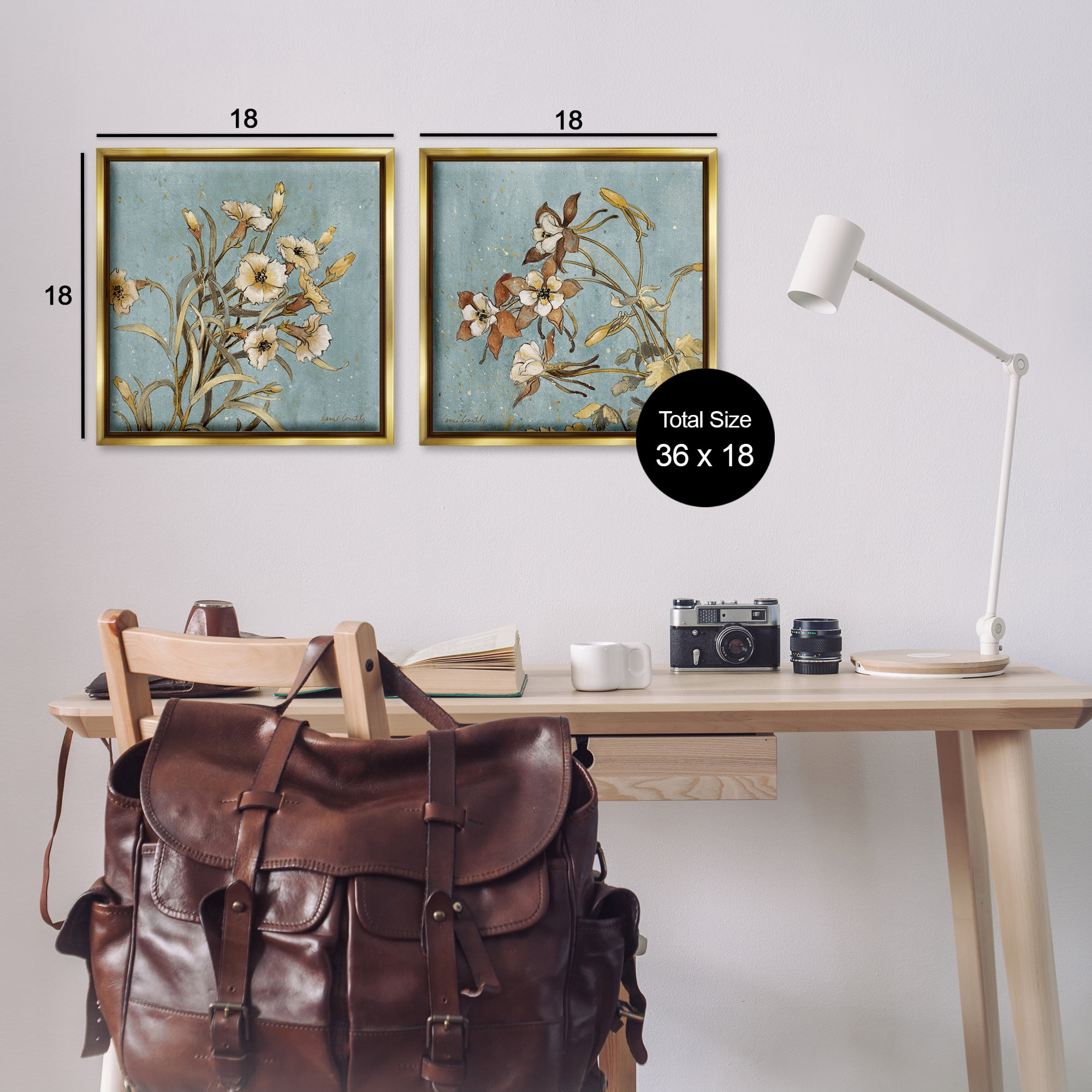 Stupell Industries Traditional Flower Portrait Plants & Flowers Painting Gold Floater Framed Canvas Art Print Wall Art, 18 x 18, Set of 2