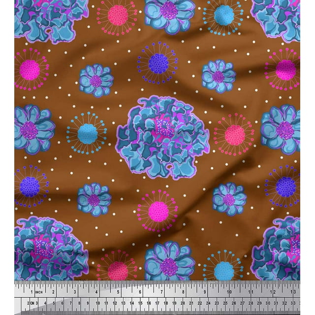 Soimoi polyester Crepe Fabric Artistic Floral Fabric Prints By Yard 52 Inch Wide