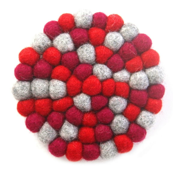 Hand Crafted Felt Ball Trivets from Nepal Round Chakra, Reds