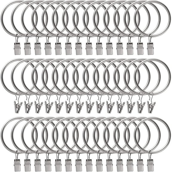 Rustproof Drapery Matte Stainless Steel Metal Curtain Rings with Clips (Mist Silver, 2''-44Pack)