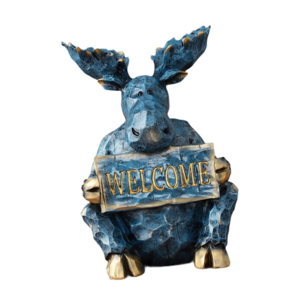 Escultura de reno, estatua de resina, adorno para estantería, regalo para dormitorio, escritorio, mesa. Sembrado azul