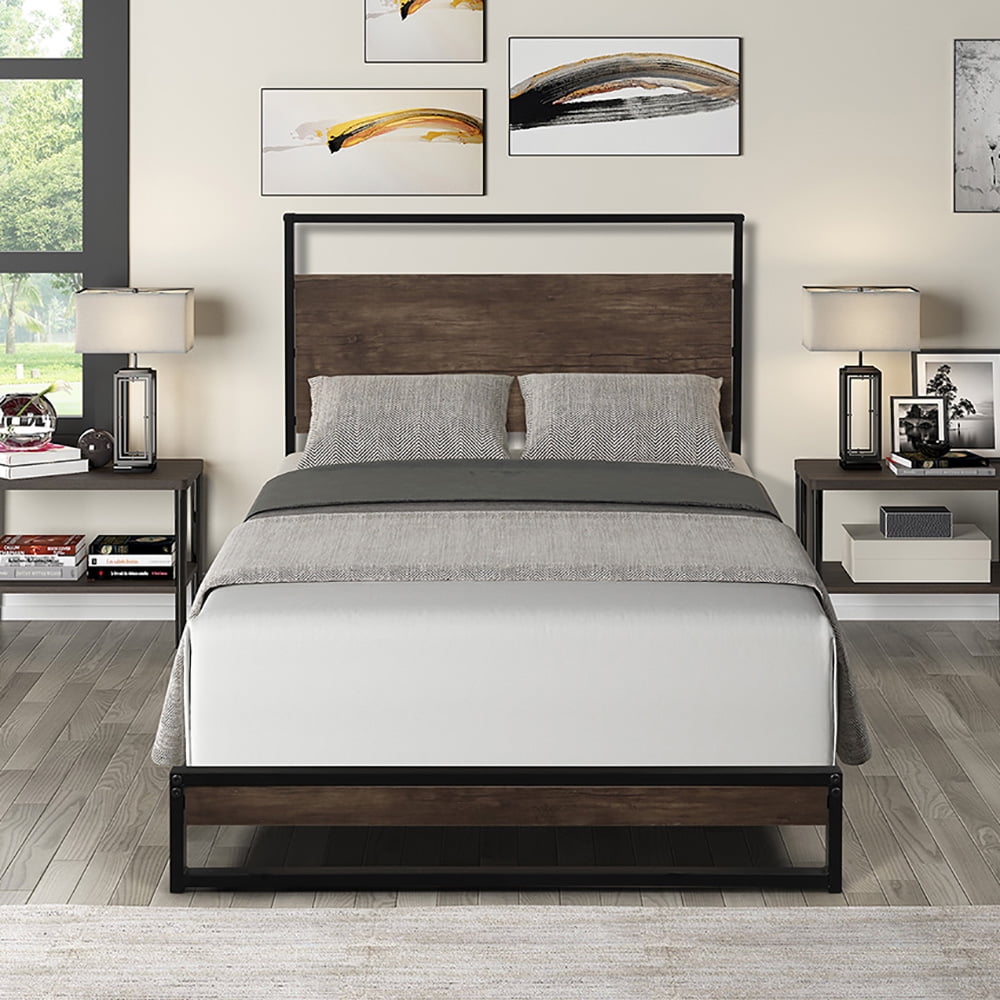 Kepooman Twin Size Metal Bed Frame with Headboard & Wood Slats Kepooman Twin Size Metal Bed Frame with Headboard & Wood Slats