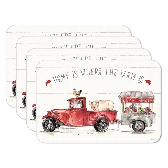 CounterArt Red Truck Farm Reversible Easy Care Plastic Tabletop Placemat 4-Pack