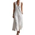 thumbnail image 3 of Women'S Cotton Linen Jumpsuits Sleeveless Wide Legs Button Down Rompers with Pockets White S, 3 of 7