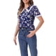 thumbnail image 4 of CAMISA CHIC Floral para Mujeres de Manga Corta con Cuello Peter Pan de Encaje, Blusa con Botones, Azul Marino L, 4 of 6
