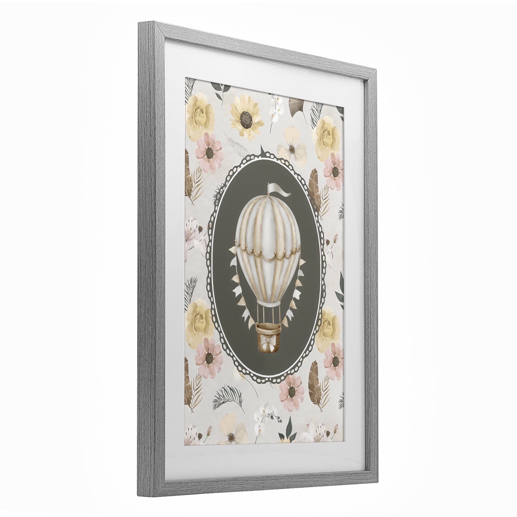 Stupell Industries Sunnyside Balloon over Florals Gray Framed Print Under Glass, design by Ink Drop Loft