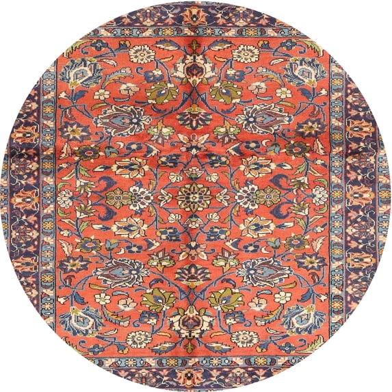 Ahgly Company Indoor Round Contemporary Brown Red Abstract Area Rugs, 6' Round