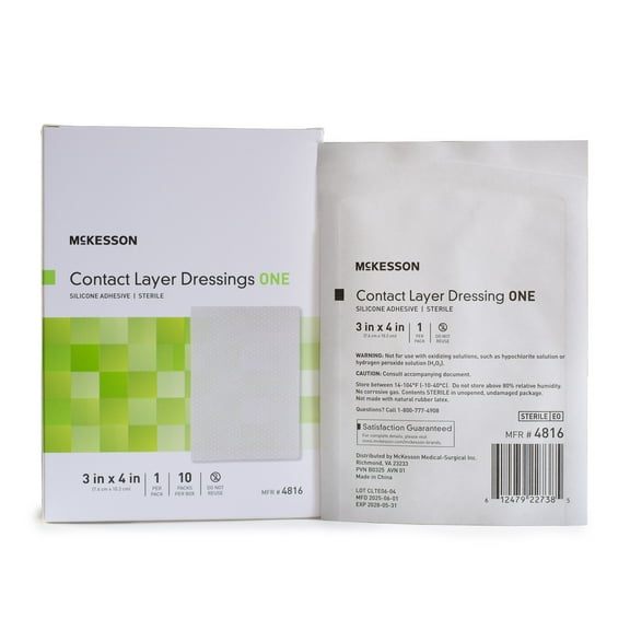 McKesson Contact Layer Dressing, Adhesive Wound Bandage, 3 in x 4 in, 10 Count, 4 Packs, 40 Total