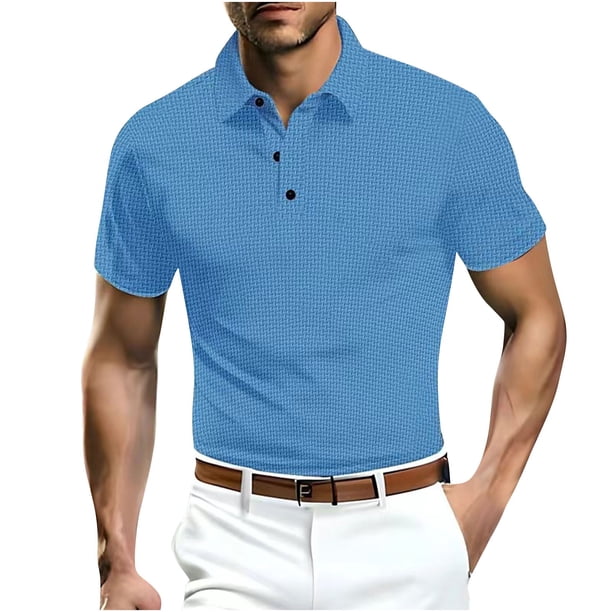Camisas de Manga Corta de los Hombres Casual Malla de Hielo Seda de Manga Corta Cuello Color Sólido Camisa Poliéster, Verano Transpirable Moda Superior para Hombres