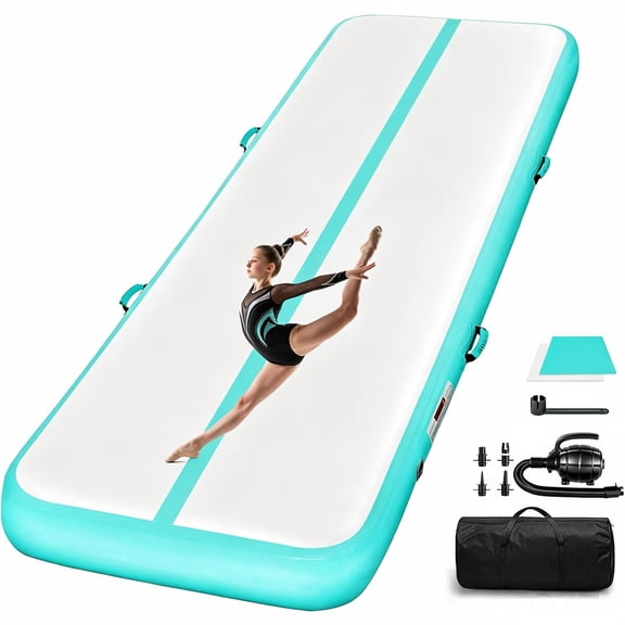 Inflatable Air Gymnastics Tumble Track Mat, 4" Thickness Air Tumbling Mat with Electric Pump & Carry Bag, for Home Training, Cheerleading, Yoga, Beach & Pool Water Use