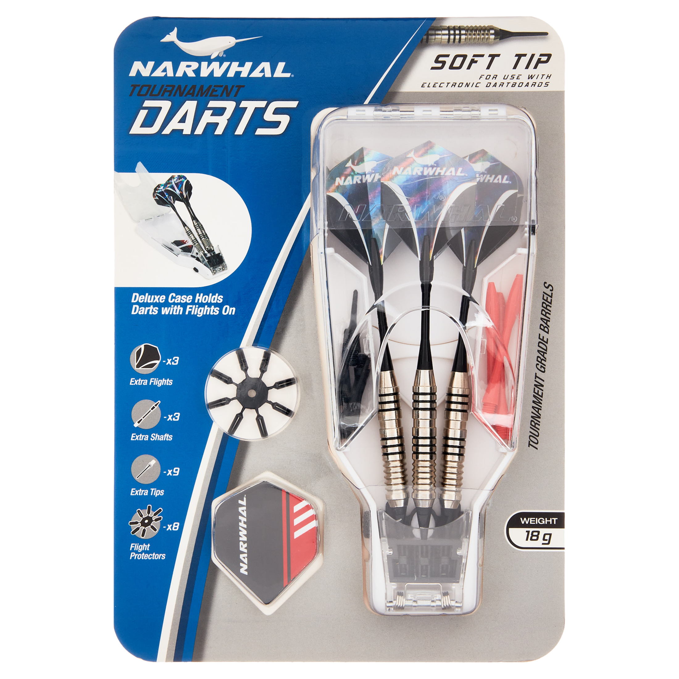 Narwhal Tournament Soft Tip Dart Set for Electronic Dartboards, 18g, 7 in. - 3 Pack with Carry Case - image 2 of 15