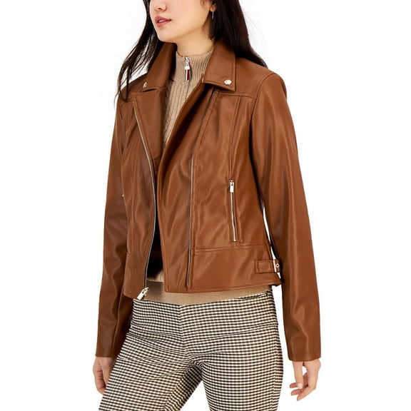 Women's Faux-Leather Moto Jacket Saddle XS