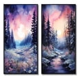 thumbnail image 2 of Designart "Winter Twilight Among Pine Trees II" Tree Pine Framed Wall Art Set Of 2 - Pink Floral Framed Canvas Set For Living Room Decor, 2 of 7