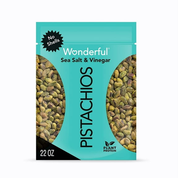 Wonderful Pistachios No Shells, OKA4 Sea Salt & Vinegar Nuts, 22 Ounce Resealable Bag, Protein Snacks, Gluten Free, Healthy Snack