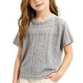 thumbnail image 2 of Zpanxa Kids Shirts Smocked Crew Neck Short Sleeve Solid Color Lightweight Breathable Summer Casual Tee, 2 of 7
